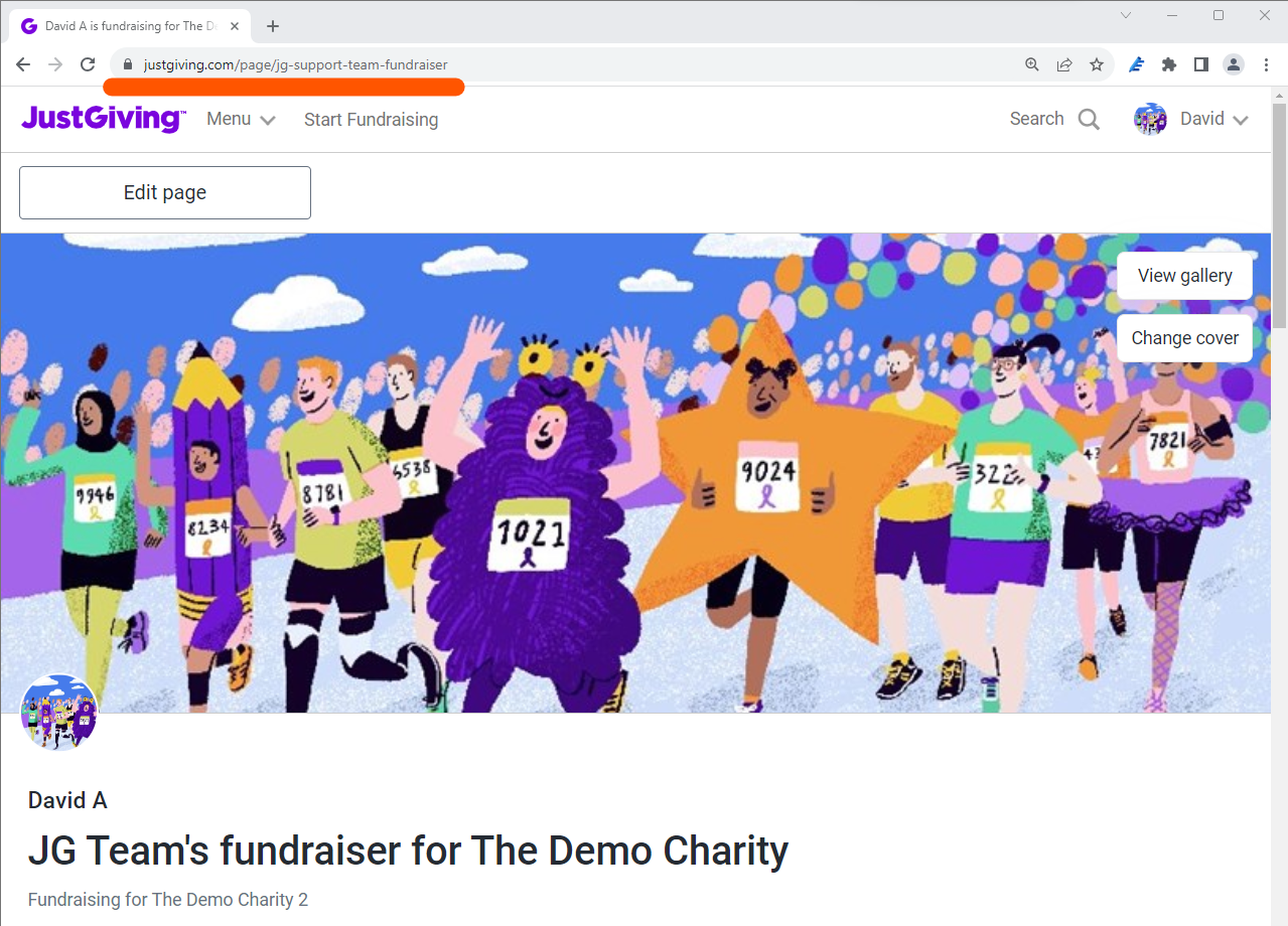 Finding and changing my page url justgiving help